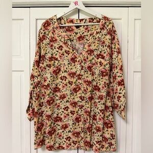 Torrid 3/4 Long Sleeve Harper Blouse Floral Womens Sz 6X Yellow Pink Cottagecore